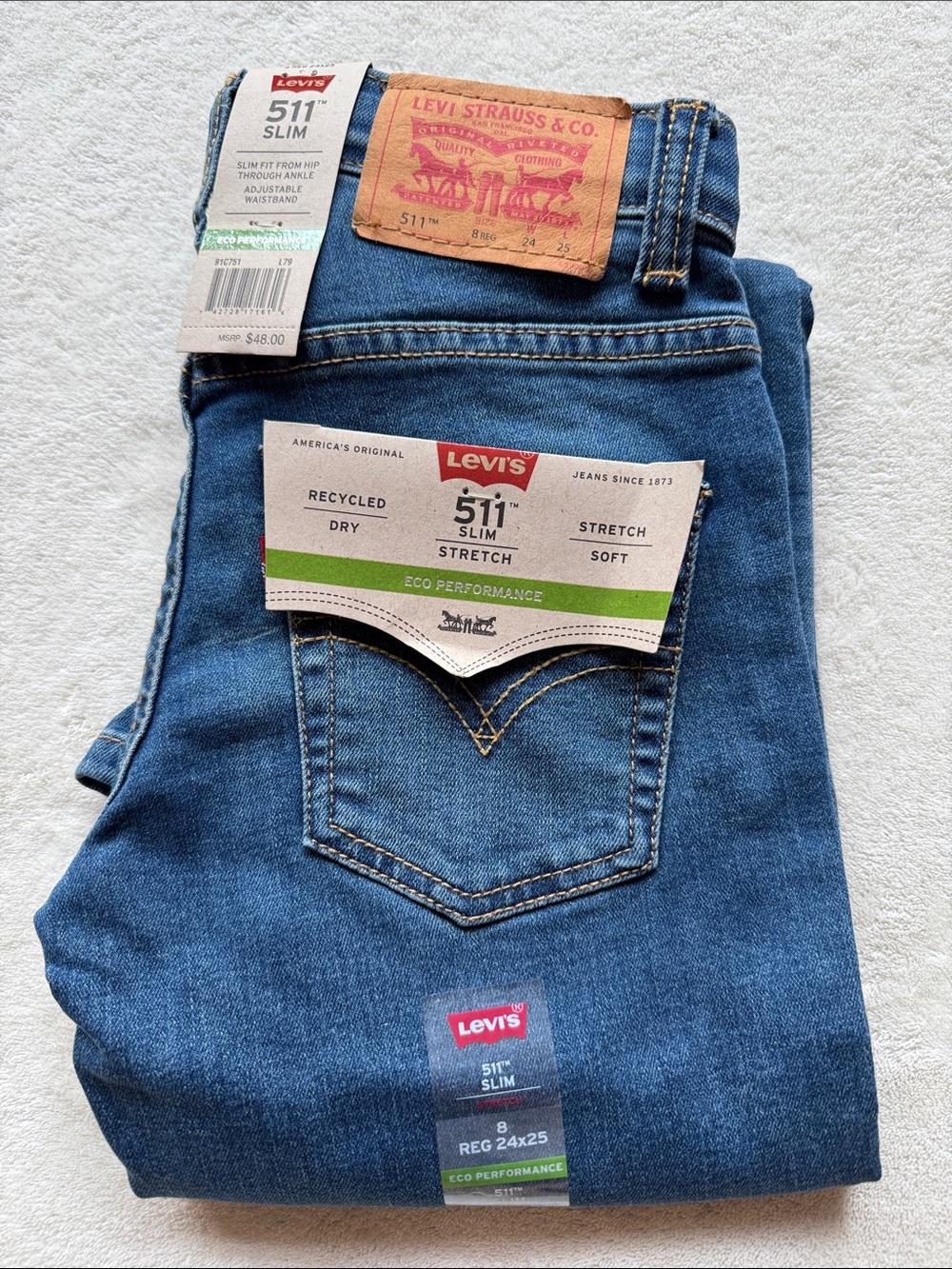 Levi's Kids 511 Slim Jeans Size 8, Reg 24x25 NWT
